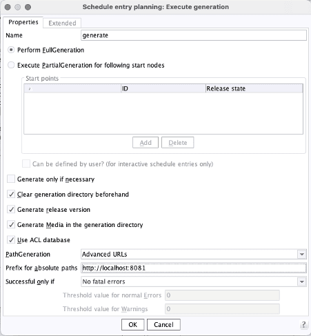 FirstSpirit Update Generate Action