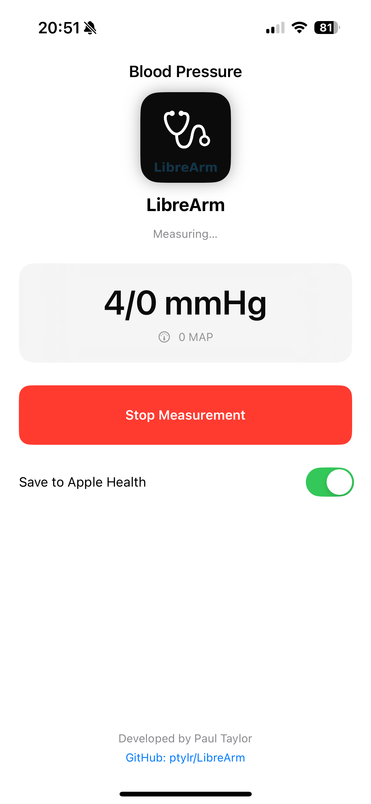 LibreArm measuring Blood Pressure + Pulse